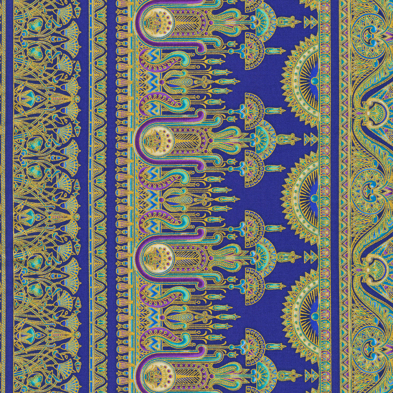 Ancient Beauty - Border Stripe Royal Metallic Yardage