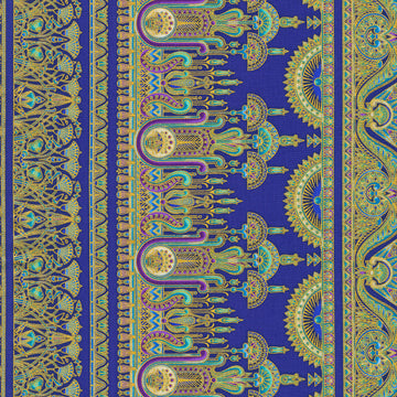 Ancient Beauty - Border Stripe Royal Metallic Yardage