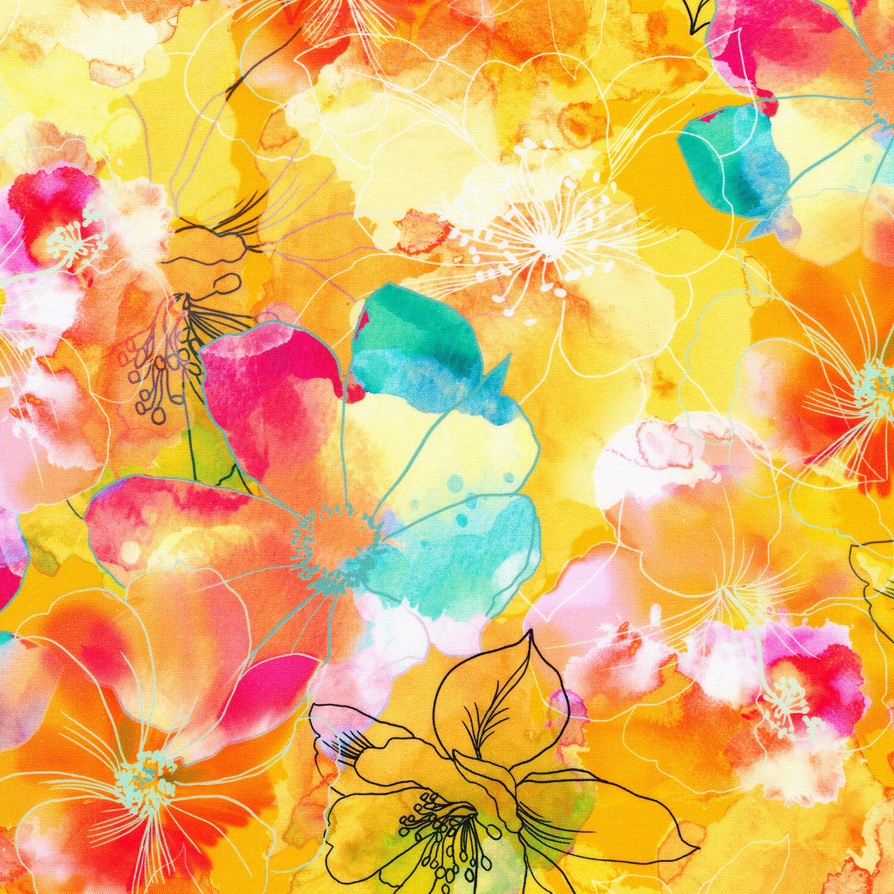 Artful Blooms - Large Florals Canary Yardage