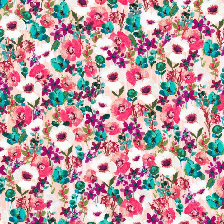 Artful Blooms - Pretty Flowers Flamingo Yardage