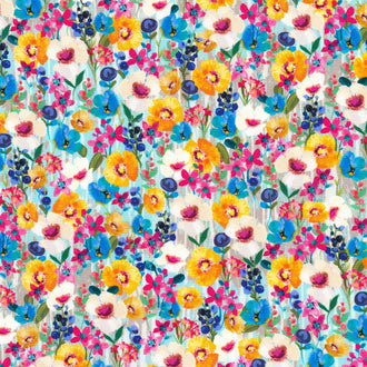 Artful Blooms - Painterly Flowers Zinnia Yardage