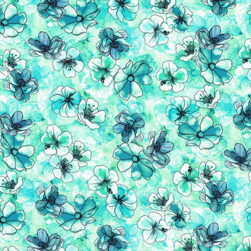 Artful Blooms - Scattered Flowers Mint Yardage