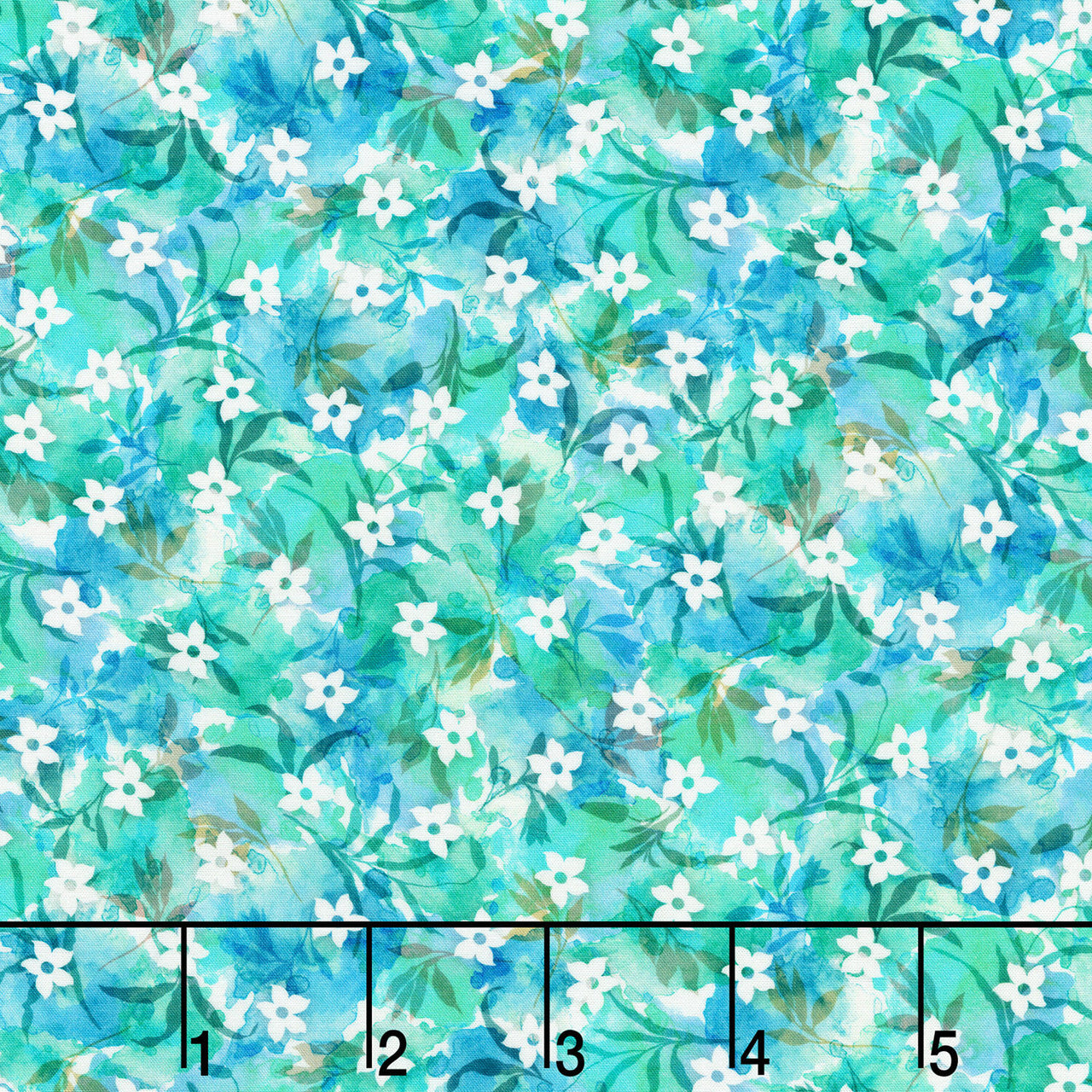 Artful Blooms - Wispy Flowers Aqua Yardage
