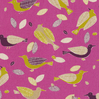 Cotton Flax Prints - Birds Berry Yardage
