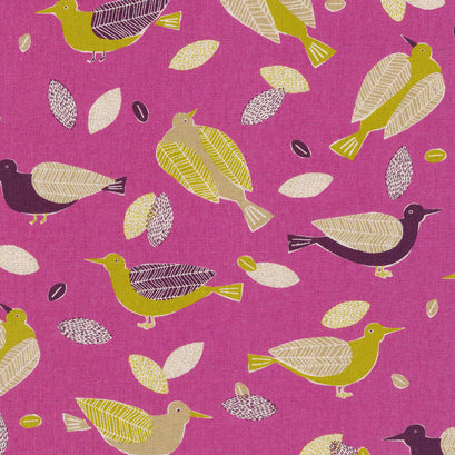 Cotton Flax Prints - Birds Berry Yardage