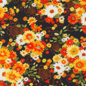 Cascading Flowers - Black Yardage