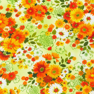 Cascading Flowers - Green Yardage