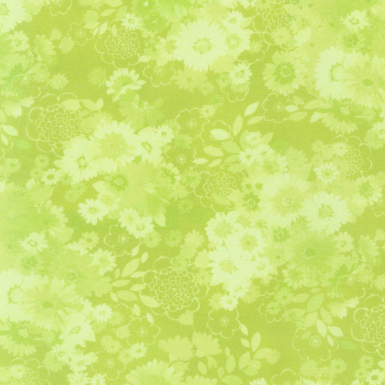 Cascading Flowers - Packed Tonal Floral Green Yardage