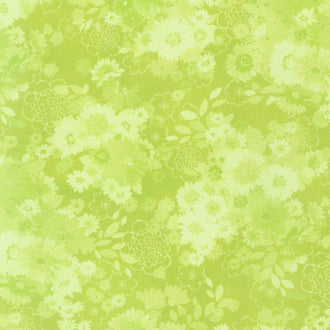 Cascading Flowers - Packed Tonal Floral Green Yardage