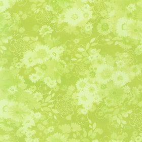 Cascading Flowers - Packed Tonal Floral Green Yardage