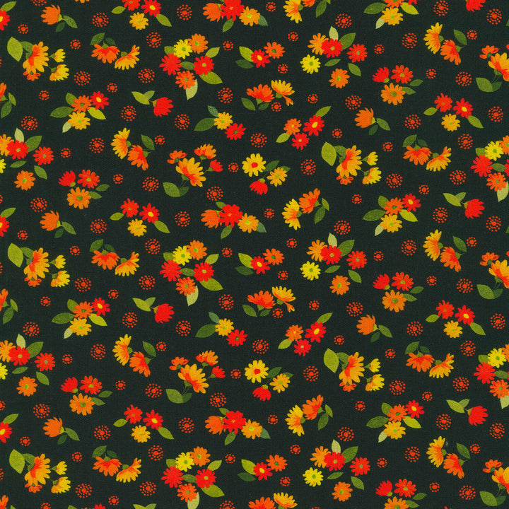 Cascading Flowers - Black Yardage