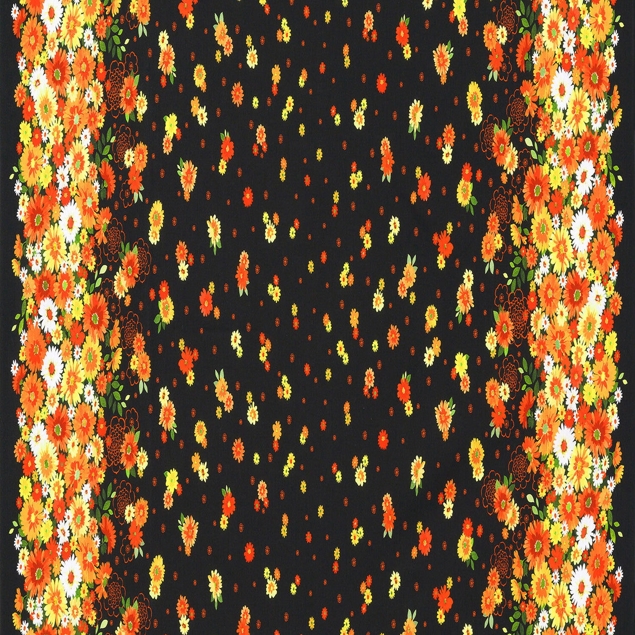 Cascading Flowers - Black Yardage