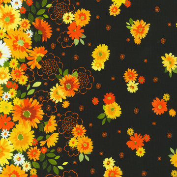 Cascading Flowers - Black Yardage