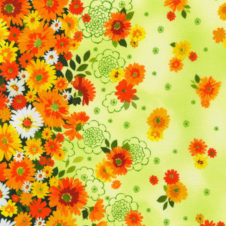 Cascading Flowers - Double Border Green Yardage