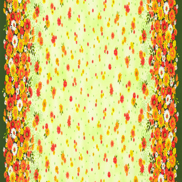 Cascading Flowers - Double Border Green Yardage