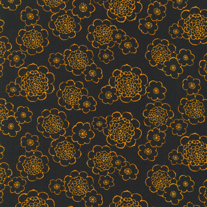 Cascading Flowers - Black Yardage