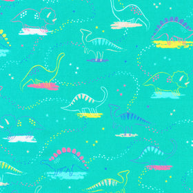 Dino Darlings - Dinosaurs Turquoise Yardage