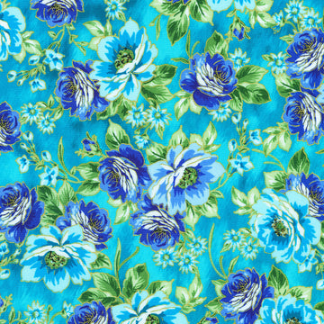 Decadent Garden - Flowing Flowers Turquoise Yardage