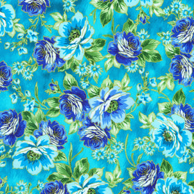 Decadent Garden - Flowing Flowers Turquoise Yardage