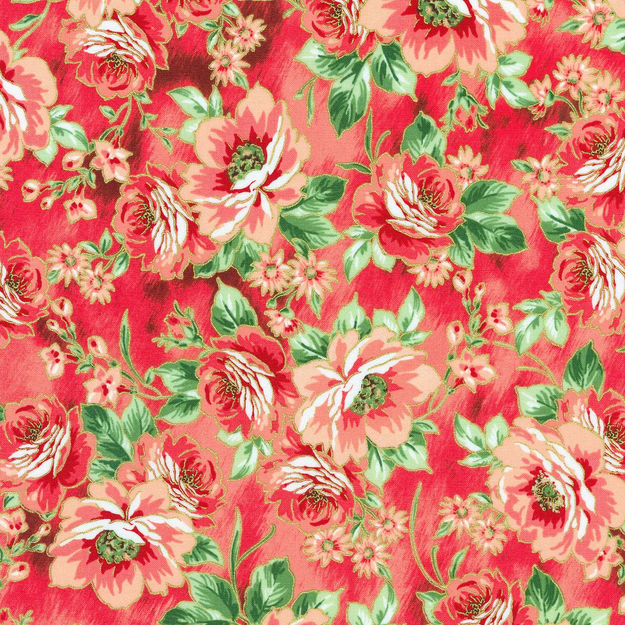 Decadent Garden - Flowing Flowers Coral Yardage
