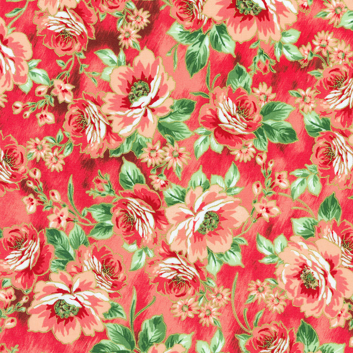 Decadent Garden - Flowing Flowers Coral Yardage