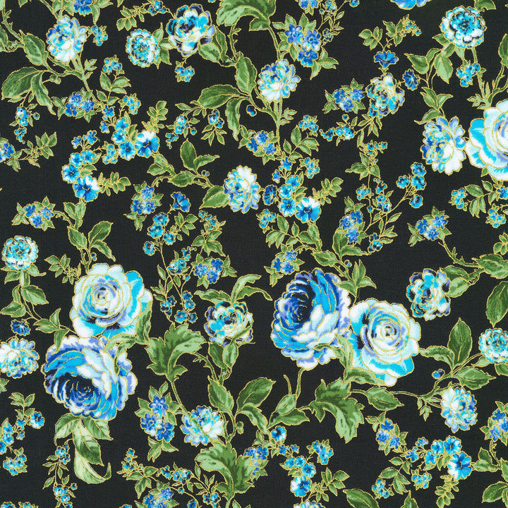 Decadent Garden - Petals and Stems Navy MetallicYardage