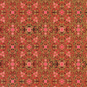 Decadent Garden - Florals Swirls Red Metallic Yardage