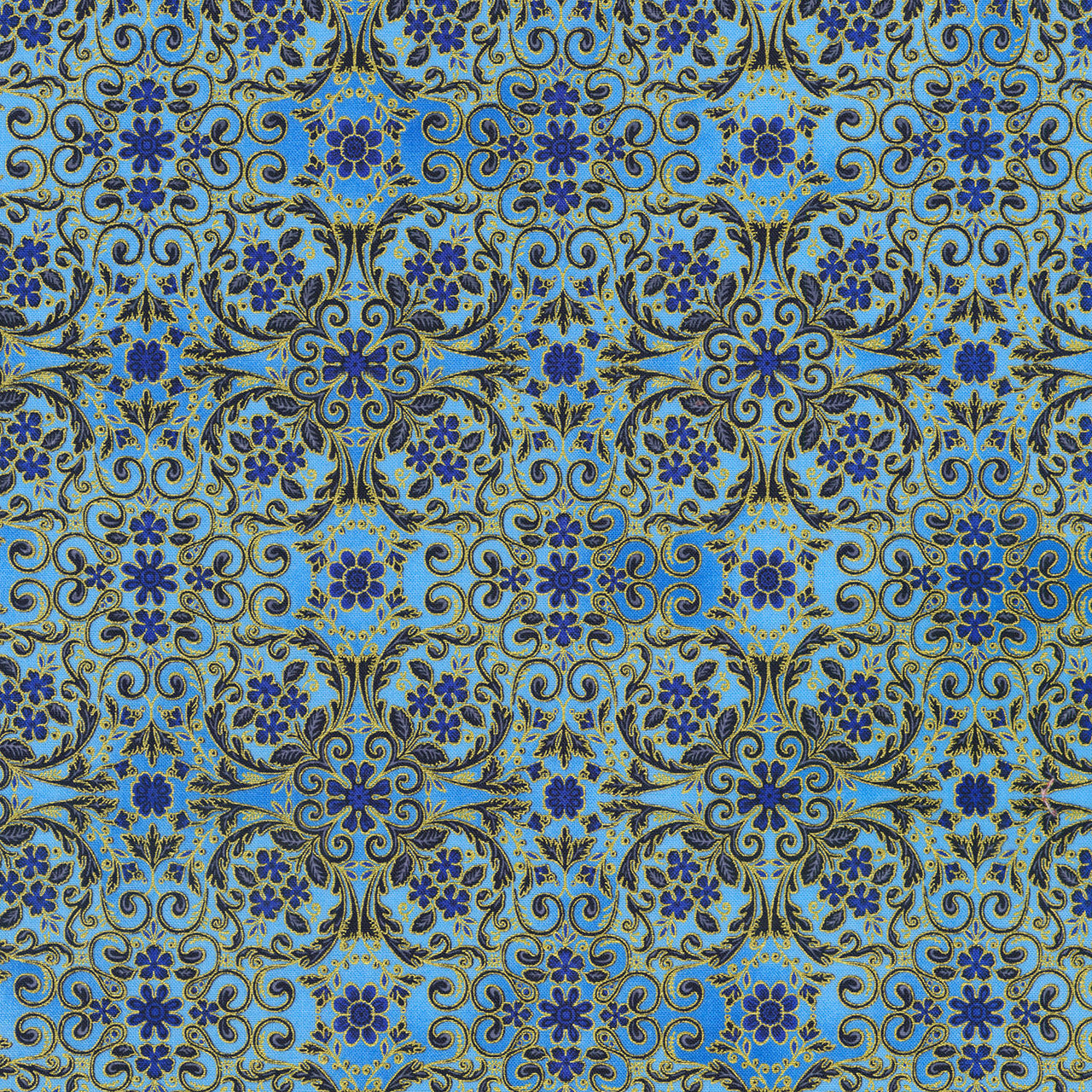 Decadent Garden - Blue Metallic Yardage