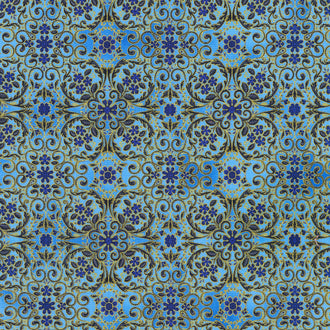 Decadent Garden - Blue Metallic Yardage