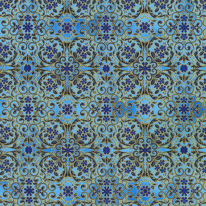 Decadent Garden - Blue Metallic Yardage