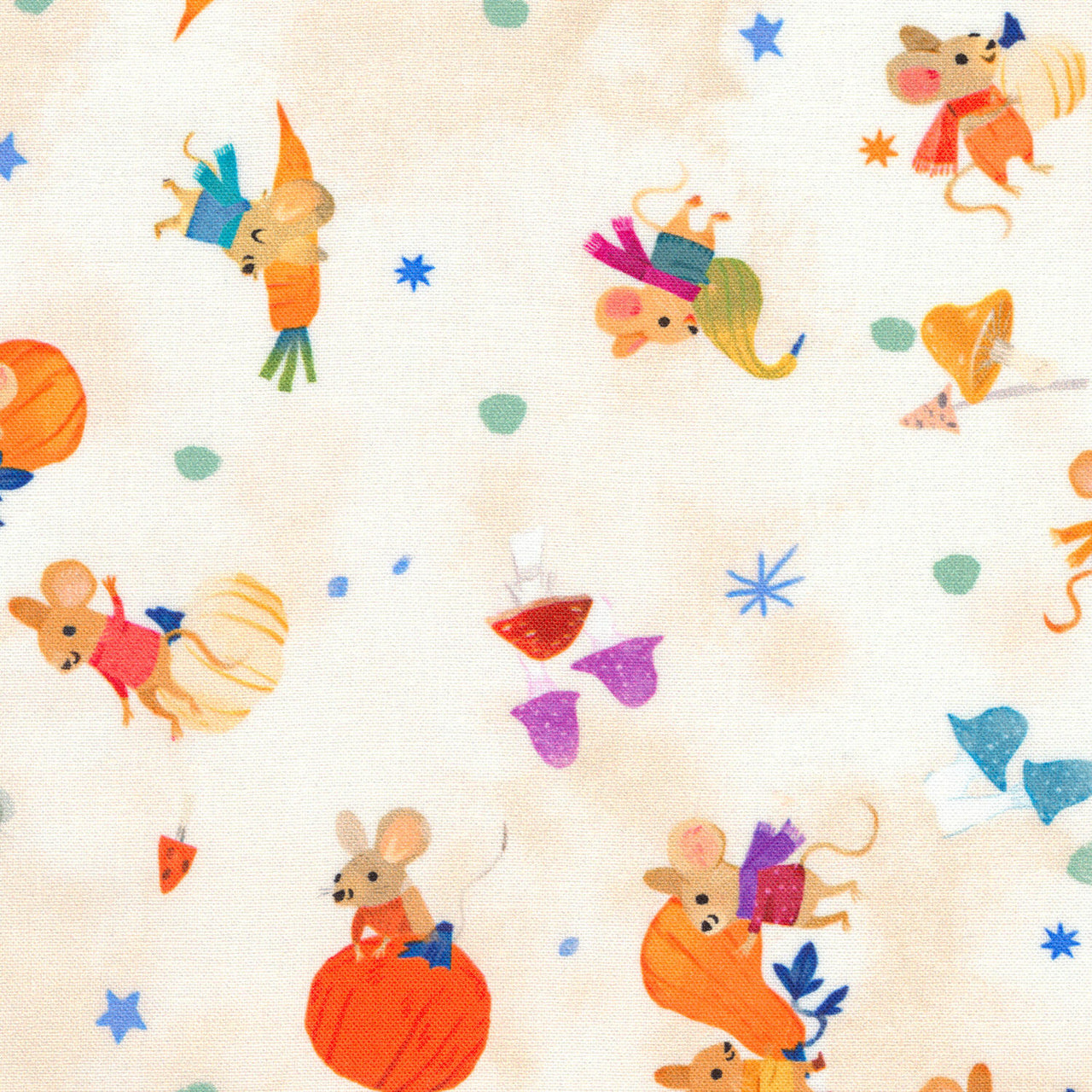 Forest Feast - Mice Eggshell Yardage