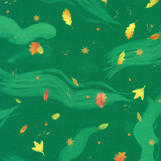 Forest Feast - Wispy Leaves Evergreen Yardage