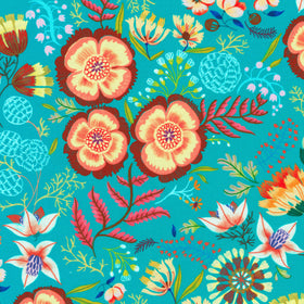 Faraway Florals - Packed Florals Turquoise Yardage