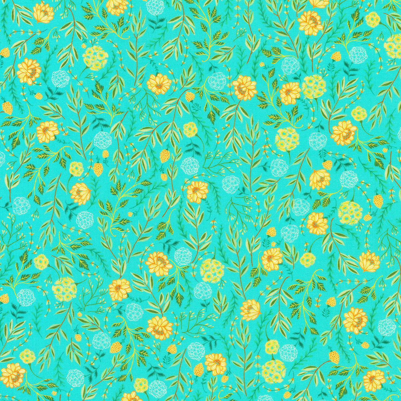 Faraway Florals - Vines Aqua Yardage