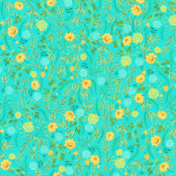 Faraway Florals - Vines Aqua Yardage