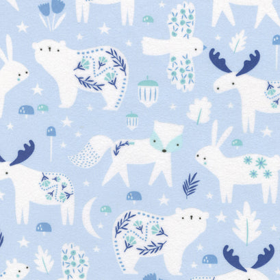 Gentle Night Flannel - Animals Blue Yardage