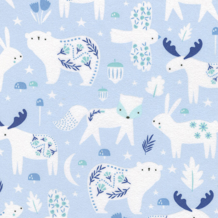 Gentle Night Flannel - Animals Blue Yardage