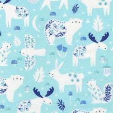 Gentle Night Flannel - Animals Aqua Yardage