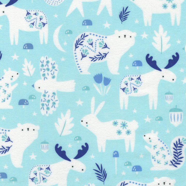 Gentle Night Flannel - Animals Aqua Yardage