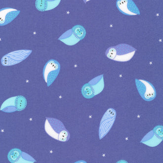 Gentle Night Flannel - Owls Blue Yardage