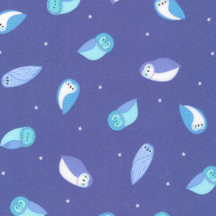 Gentle Night Flannel - Owls Blue Yardage
