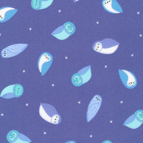Gentle Night Flannel - Owls Blue Yardage
