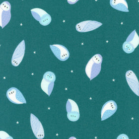 Gentle Night Flannel - Owls Aqua Yardage