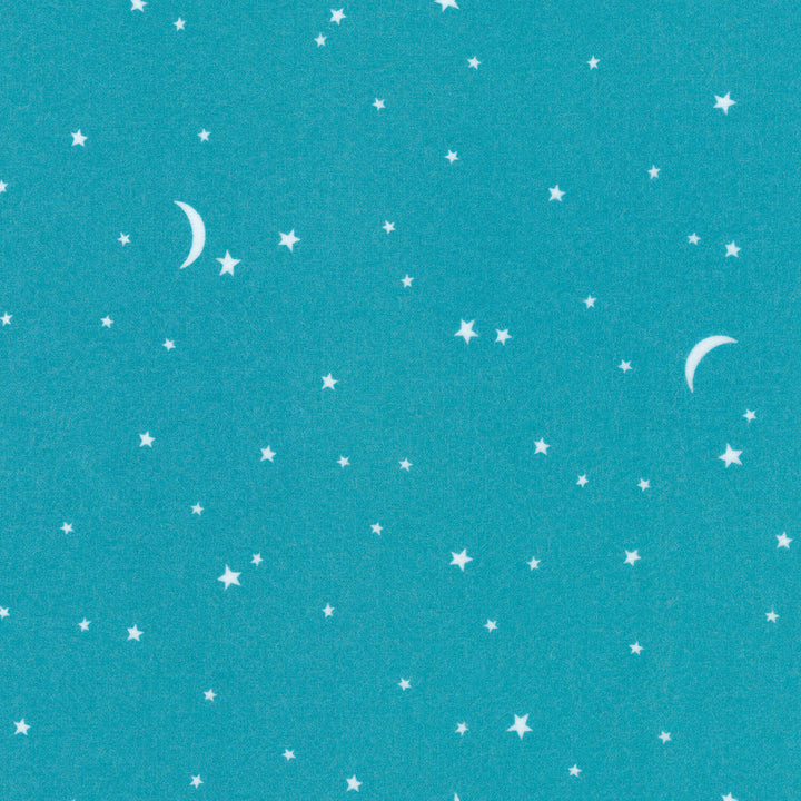 Gentle Night Flannel - Moons And Stars Aqua Yardage