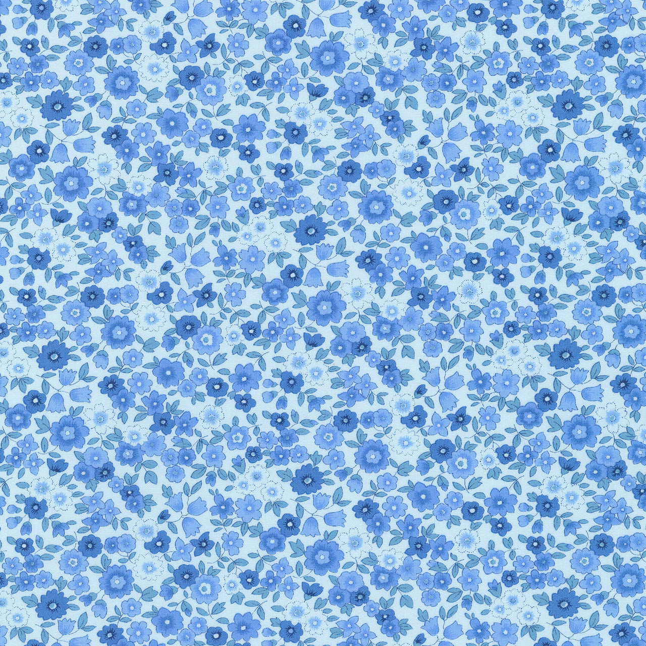 Garden Blues - Pretty Little Flowers Blue Yardage