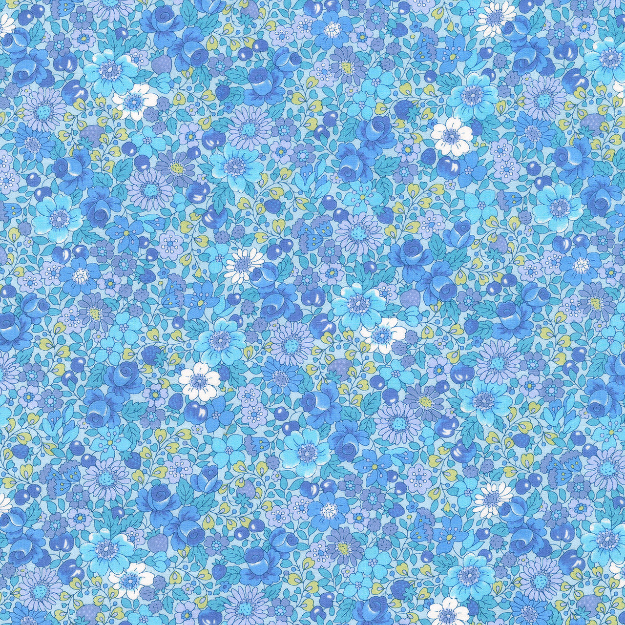 Garden Blues - Medium Floral Cerulean Yardage
