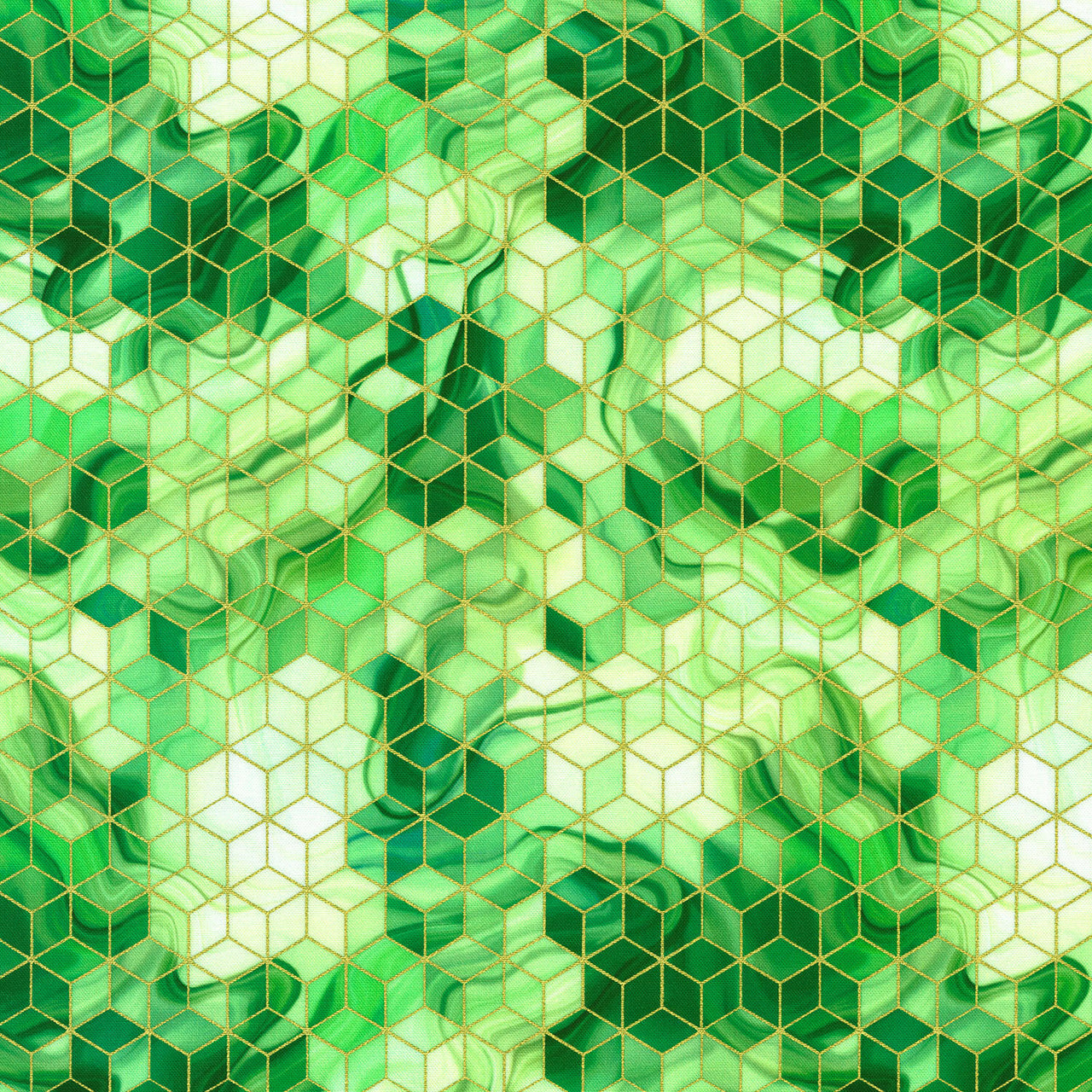 Golden Vibes - Cubes Lime Metallic Yardage