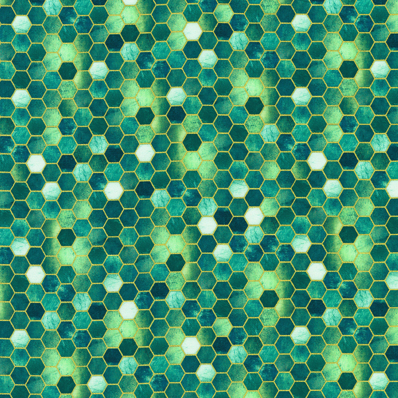 Golden Vibes - Honeycomb Turquoise Metallic Yardage