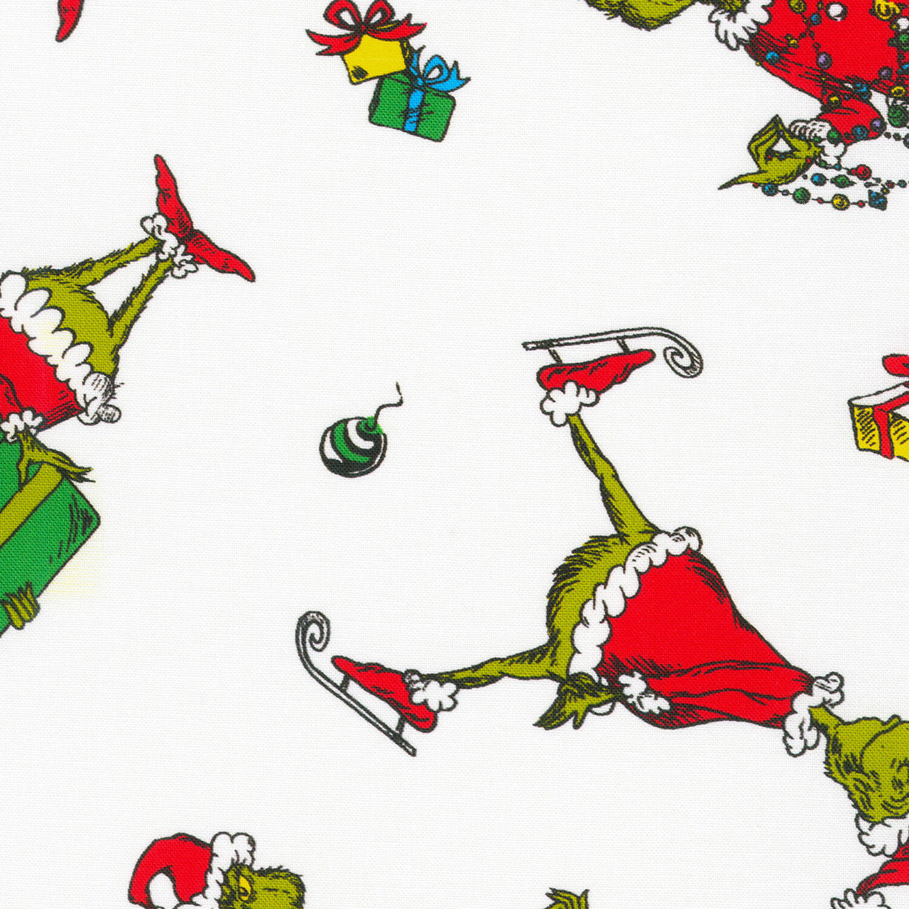 How The Grinch Stole Christmas - Tossed Grinch with Presents White Yardage