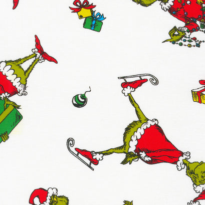 How The Grinch Stole Christmas - Tossed Grinch with Presents White Yardage